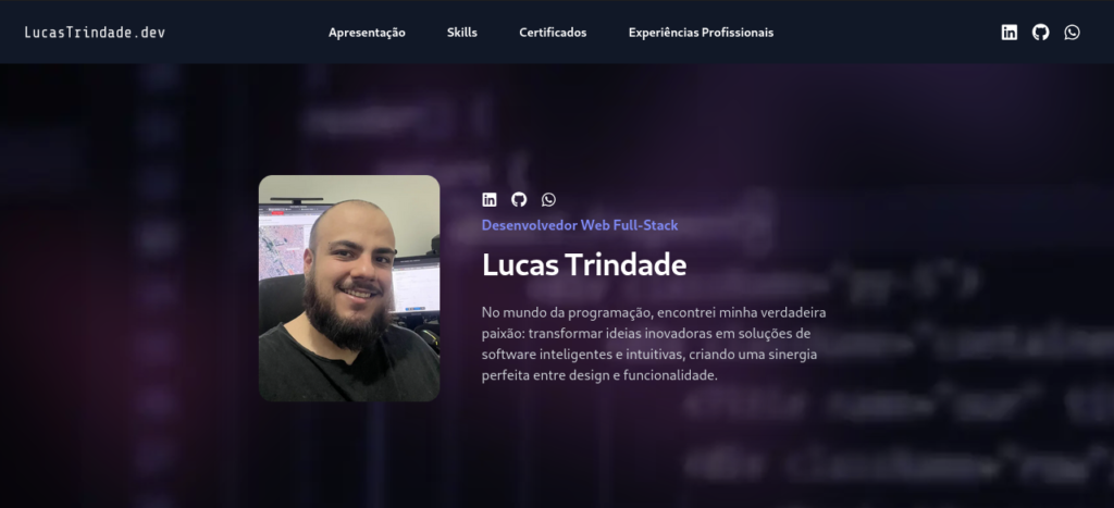 Imagem inicial do site https://lucastrindade.dev