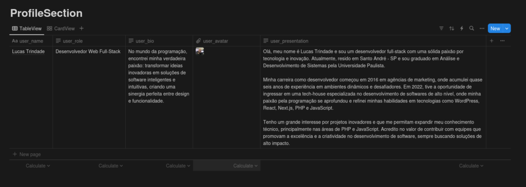 Tabela ProfileSection no https://Notion.so